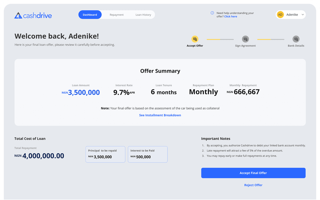 Loan application dashboard