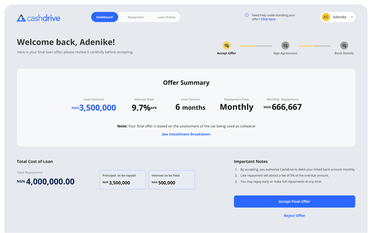 Loan application dashboard